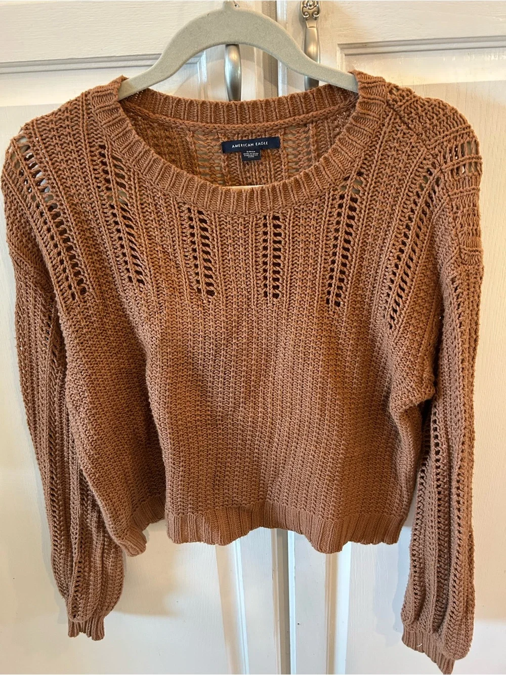 American Eagle Outfitters Open-Knit Scoopneck Sweater - Rust